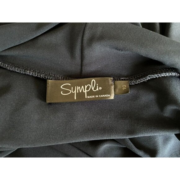 SYMPLI Tunic Blouse Top Size 10 Navy Blue Stretchy Jersey Knit Draped Pocket - Picture 3 of 7
